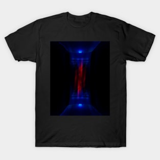 Digital collage and special processing. Entrance to some weird sci-fi room. Red and blue. Energy. T-Shirt